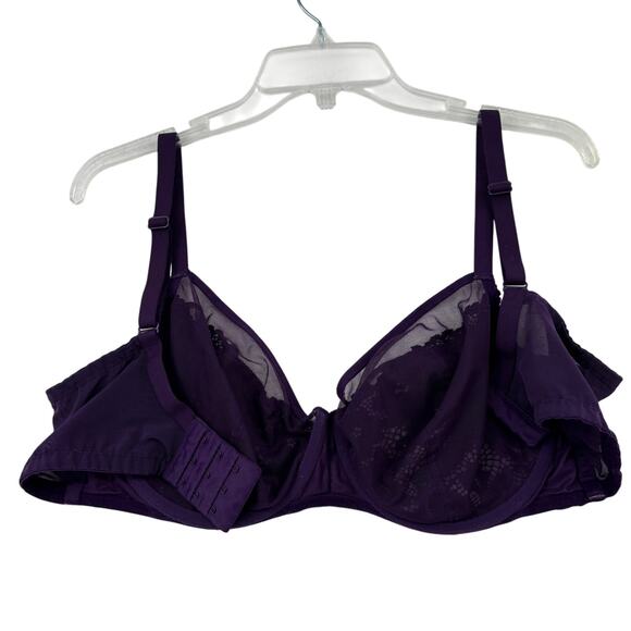 Torrid Curve Bra Size 38DD Purple Unlined Demi Underwire Lace Overlay - Picture 6 of 8